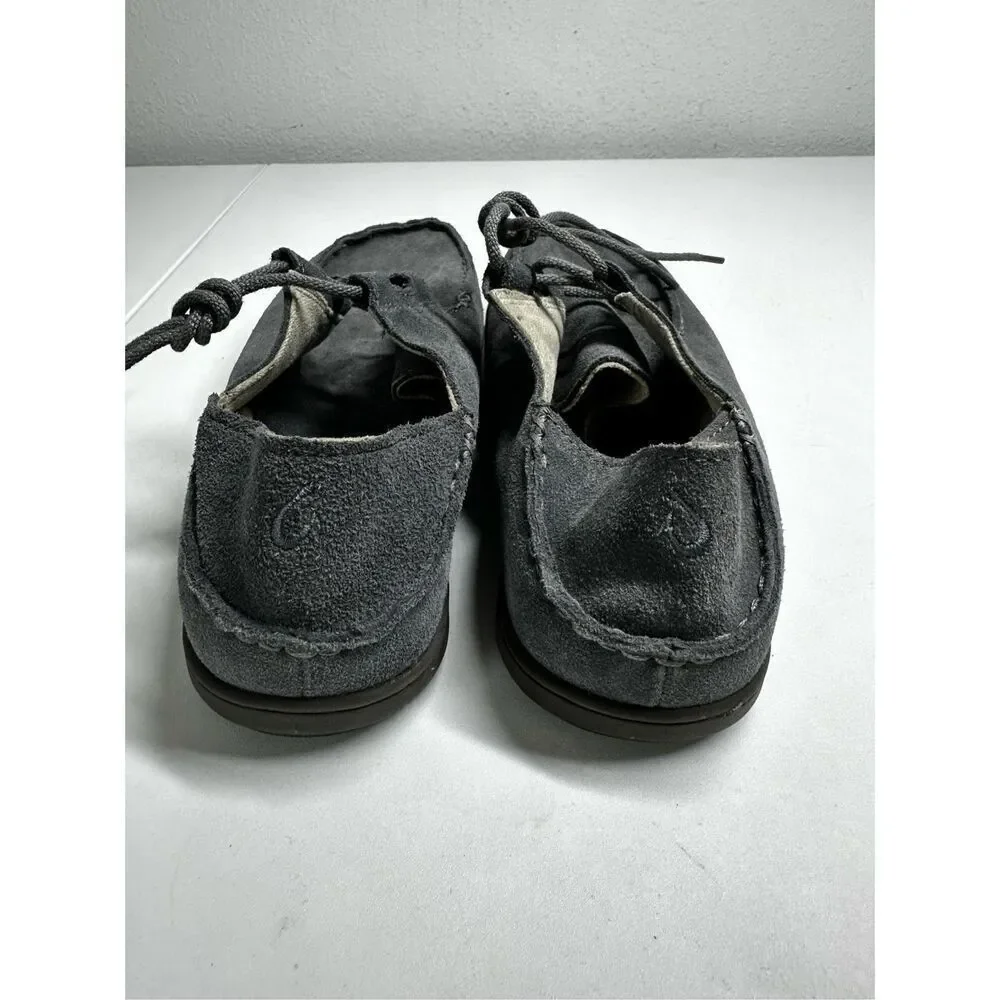 Men's Olukai Ohana Shoes Lace Up Sneaker Size US 10M EUR 43 Suede Gray EUC